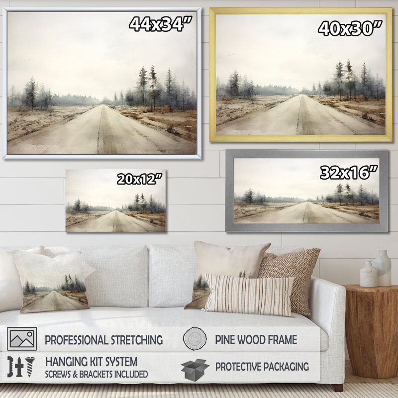 Moody Highway Road, paysage sur toile, Cadre doré simple, H 34 po x l 44 po x P 1,5 po