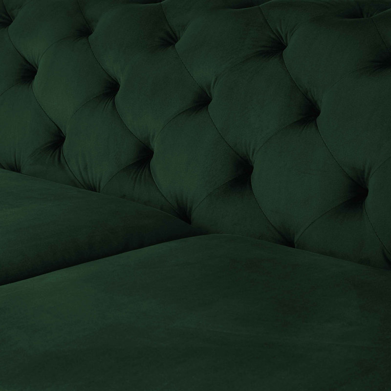 Ghaleb 237Cm Velvet Square Arms Sofa, Green Velvet, Gold