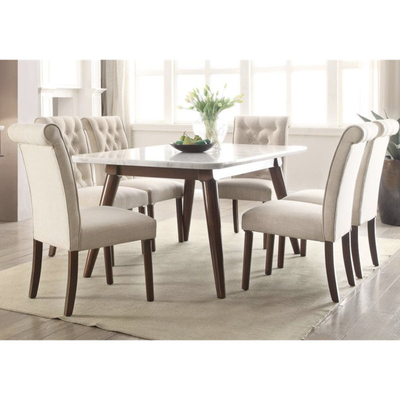 White Marble Top & Walnut Finish Dining Table
