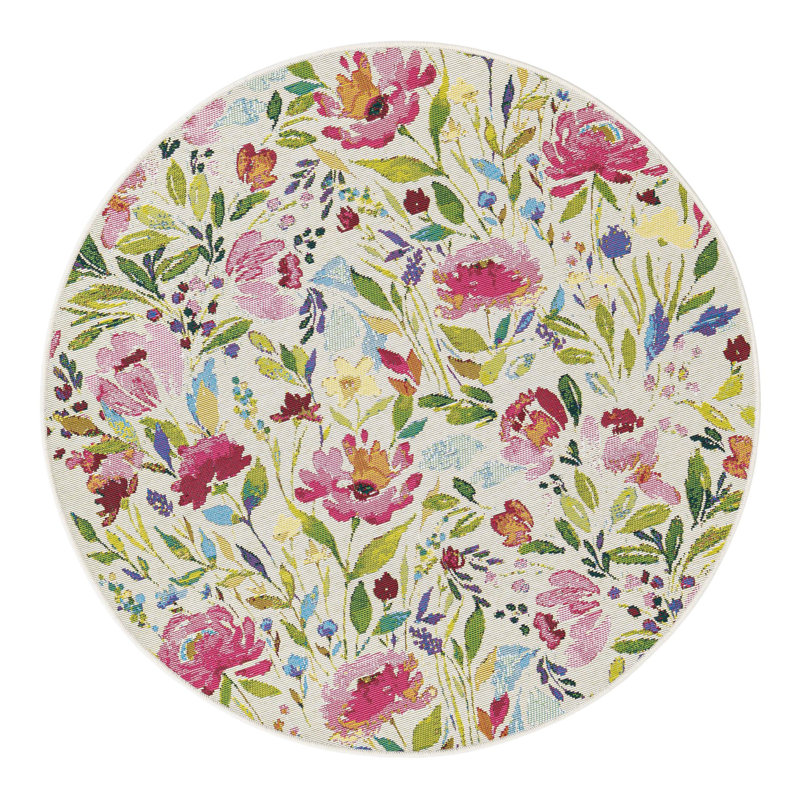 Tapis d'intérieur / extérieur Fogger Beachcrest Home Buttercup, Rond 4 pi 1 po