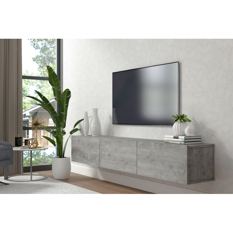Hamman Modern 71" Floating TV Stand with Storage Wall-Mounted Media Console for TVs up to 80", Stone Gray