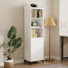 Modern Slim White Bookcase with Cabinet, 71" Freestanding Display Shelf with Metal Legs