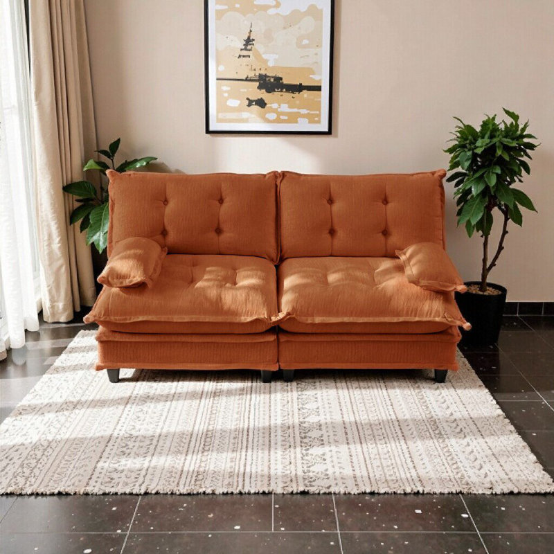 Causeuse orange 77 po - Canapé 2 places Cloud avec coussins en treillis, tissu chenille respirant pour le salon et la chambre à coucher