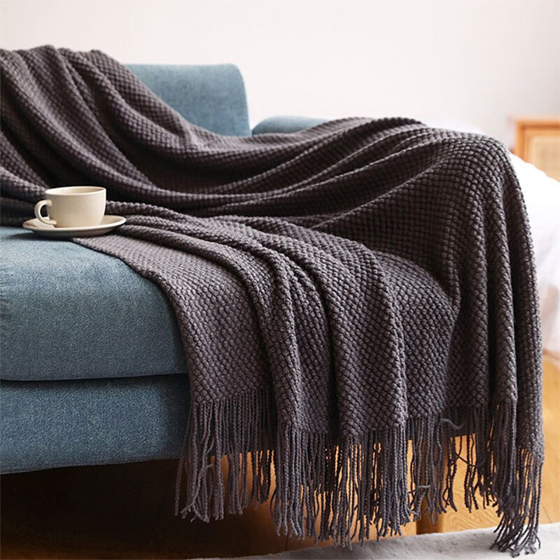 Knitted Throw Blanket, Gray