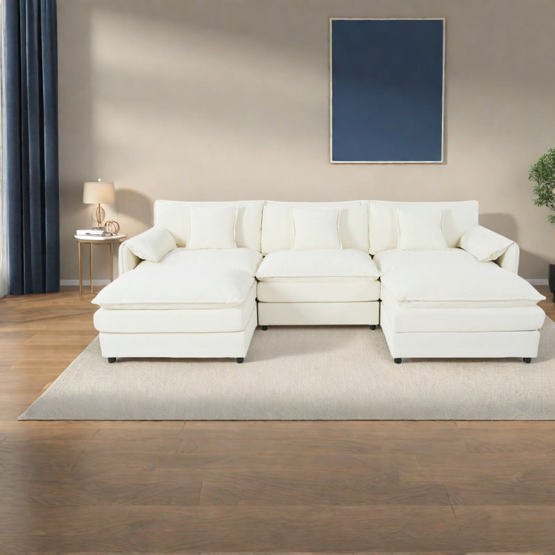 Spacious Modular Chenille Sofas, Modern U-shaped Couch For Living Room