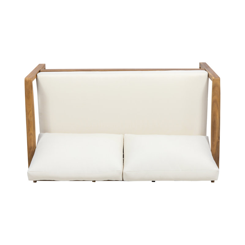 Table basse d'extérieur en bois avec coussins d'eau, panneaux à lattes, design traîneau, couleur principale pour l'ambiance, largeur de l'emballage : 33 po, rangement