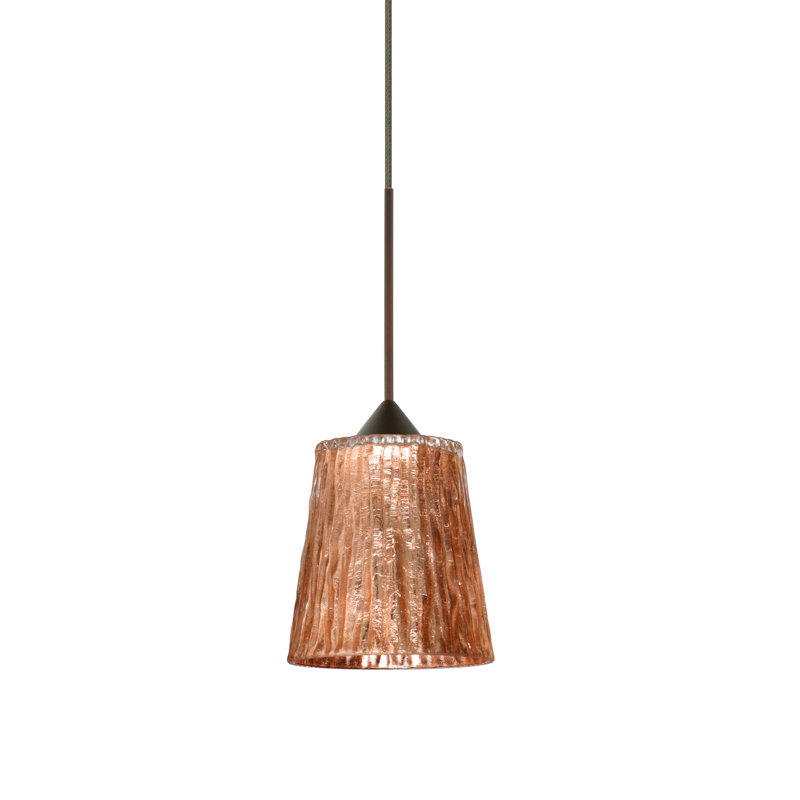 Luminaire suspendu conique à 1 lumière Senesca, Halogène, Bronze, Feuille de pierre cuivré