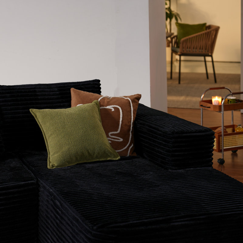 Kustas 2-Piece Corduroy Sectional Sofa Bed - Black