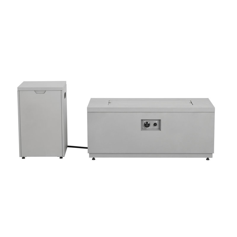 42 In. 60,000btu Fire Pit Propane Gas Fire Pit Table Rectangular Tabletop With Tank Cover In Faux Cement Gray