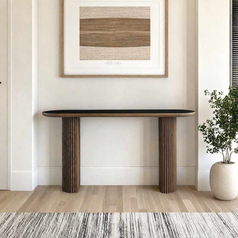 Retro Minimalist Console Table, Black, Brown