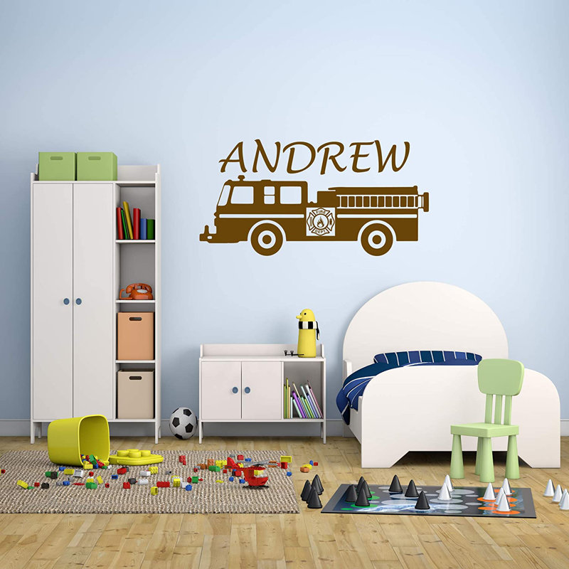 Adhésif décoratif camion de pompier nom personnalisé, H 10 po x l 20 po, Oui, Brun