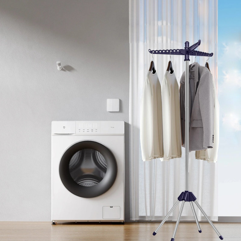 Séchoir à linge pliant avec 3 bras rotatifs pour cintres, Bleu / argent