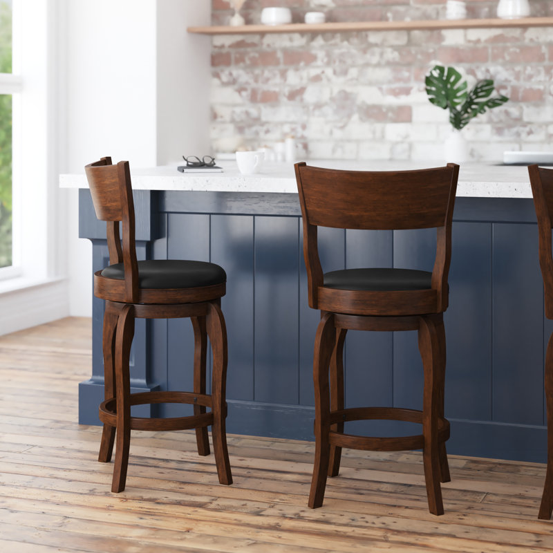 Taylor & Logan Enola - Sgabello Da Bar Girevole In Legno E Ecopelle Nera, Stile Tradizionale, Struttura A Fiocco, Altezza Bar, Rovere Antico