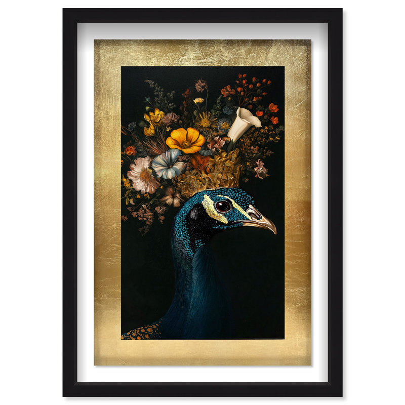 Oliver Gal Peacock's Crown I - With Hand-Applied Gold Leaf & Glitter Animals - Shadowbox Framed Wall Art, Peacock's Crown II