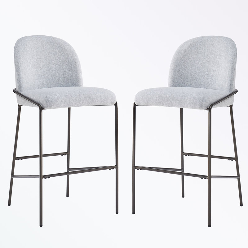 Ensemble de 2 tabourets de bar rembourrés en métal avec repose-pieds, Gris, Noir