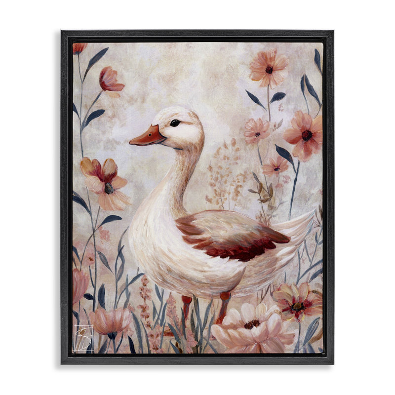 Cadre flottant canard en fleurs roses, design par Sara Culpepper, H 31 po x l 25 po, Cadre flottant noir de jais