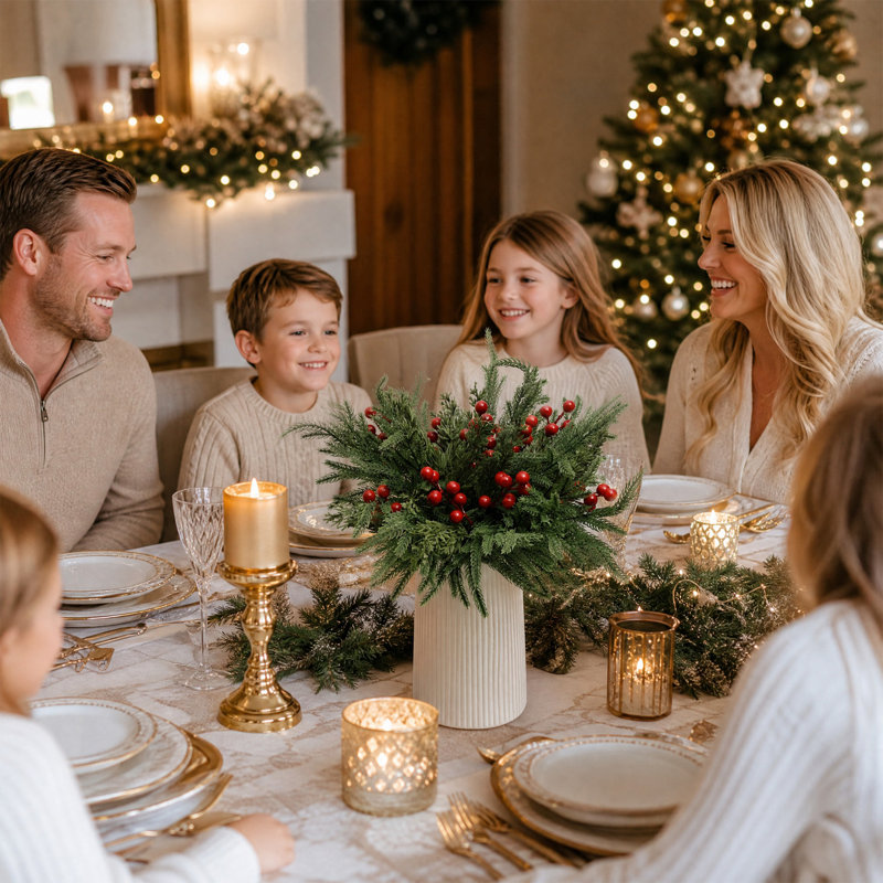 30 tiges de verdure artificielle de Noël, pin et cyprès à pointe fine + 15 pics à baies rouges pour la décoration de vases et de couronnes