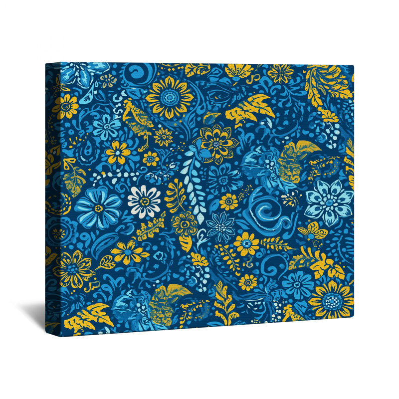 Toile tendue à motif floral bleu en plusieurs tailles, 16 x 20 pouces