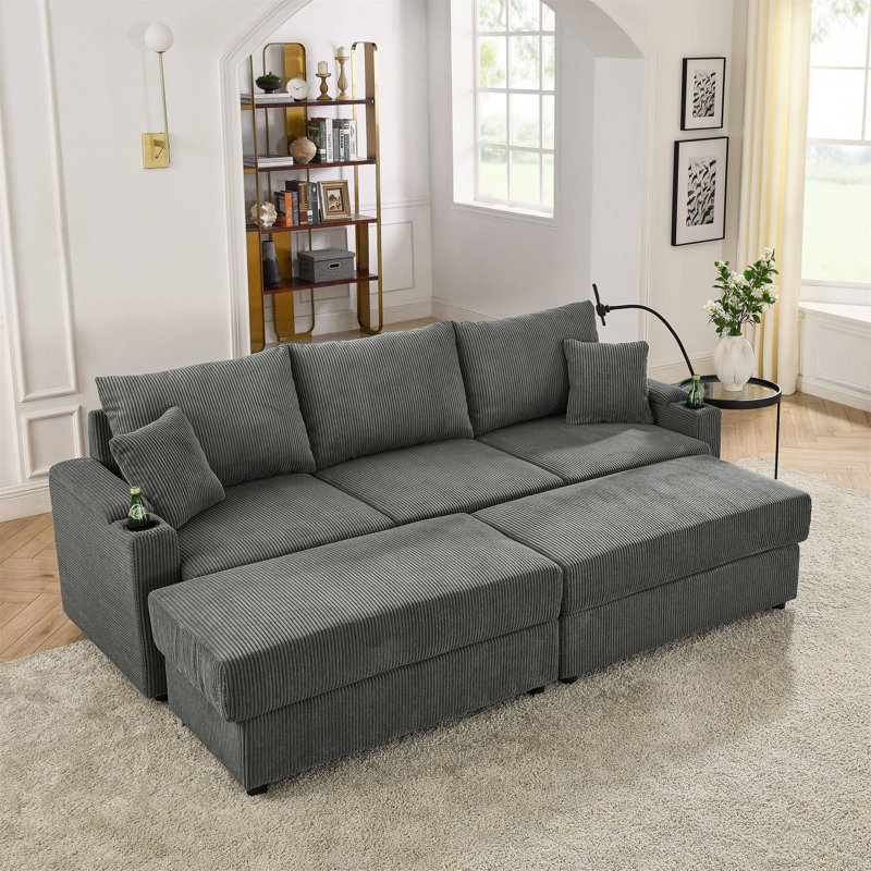 Canapé modulaire en U à assise profonde avec 2 repose-pieds, accoudoirs de rangement, 2 porte-gobelets, support pour téléphone