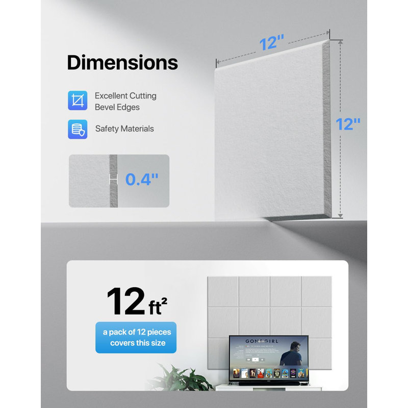Acoustic Panels 12-Pack Soundproof Wall Panels 12"X12"X0.4" Sound Panels High Density Sound Dampening Panels, null