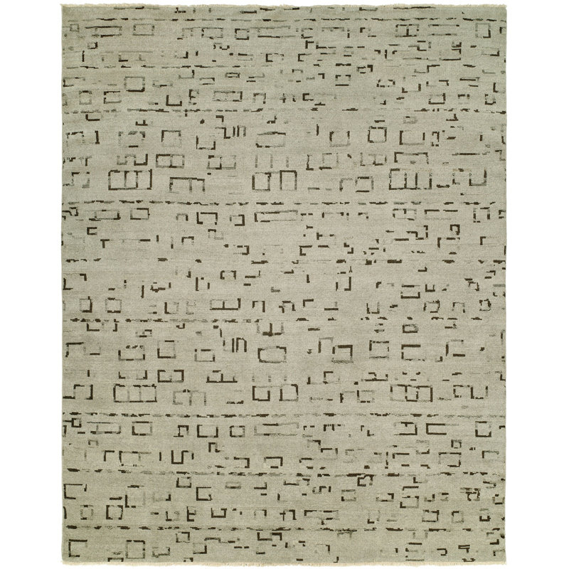 Tapis décoratif en Ivoire laine noué à la main géométriques Shyla, Rectangle 10 pi x 14 pi