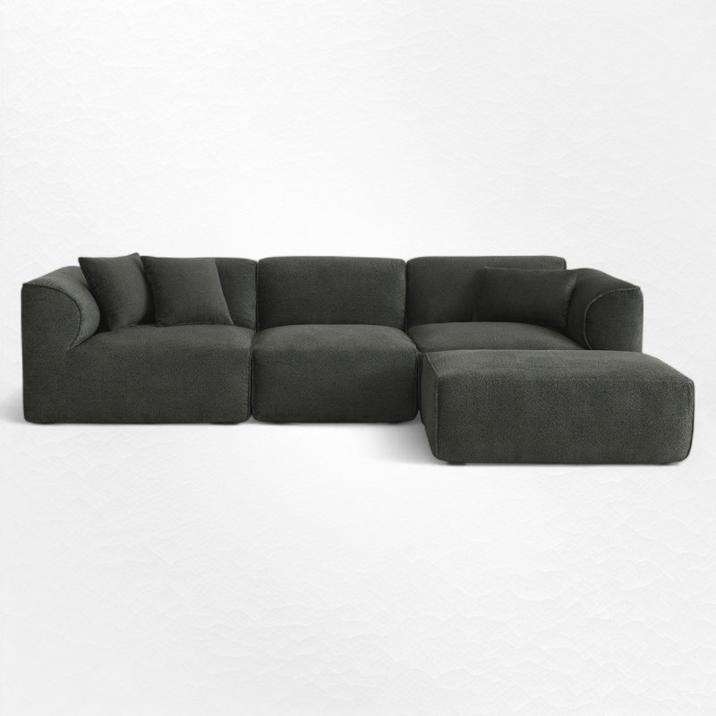 4 - Piece Upholstered Boneless Sectional, Grayish Green Velvet