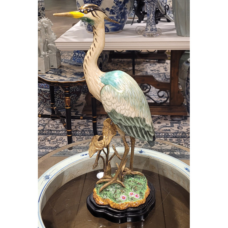 Porcelain Heron Figurine With Bronze Ormolu In Bird Figure Collection