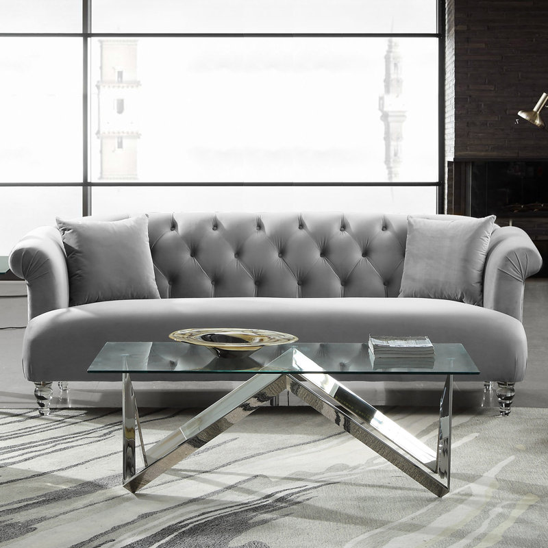 Kingsville 88.49'' Velvet Sofa, Gray