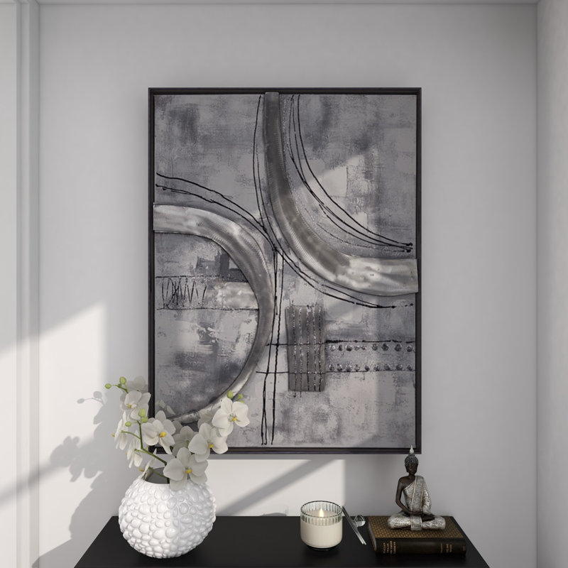 Rectangulaire argent texturé abstrait - cadre flottant, reproduction d'art sur toile
