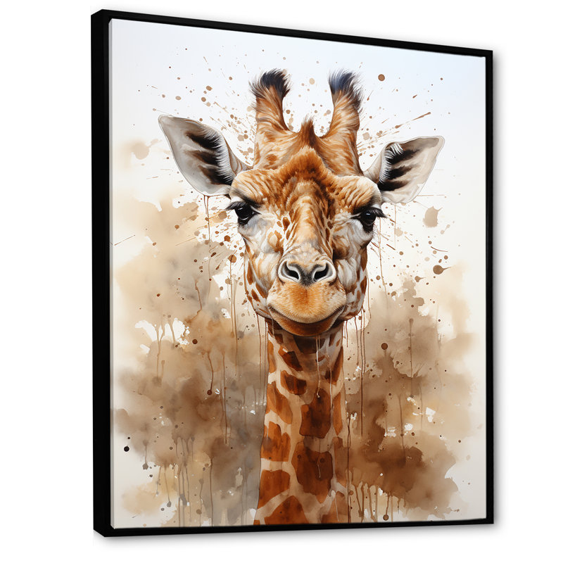 Girafe en sable brun - imprimé, Cadre flottant noir, H 40 po x l 30 po x P 1,5 po