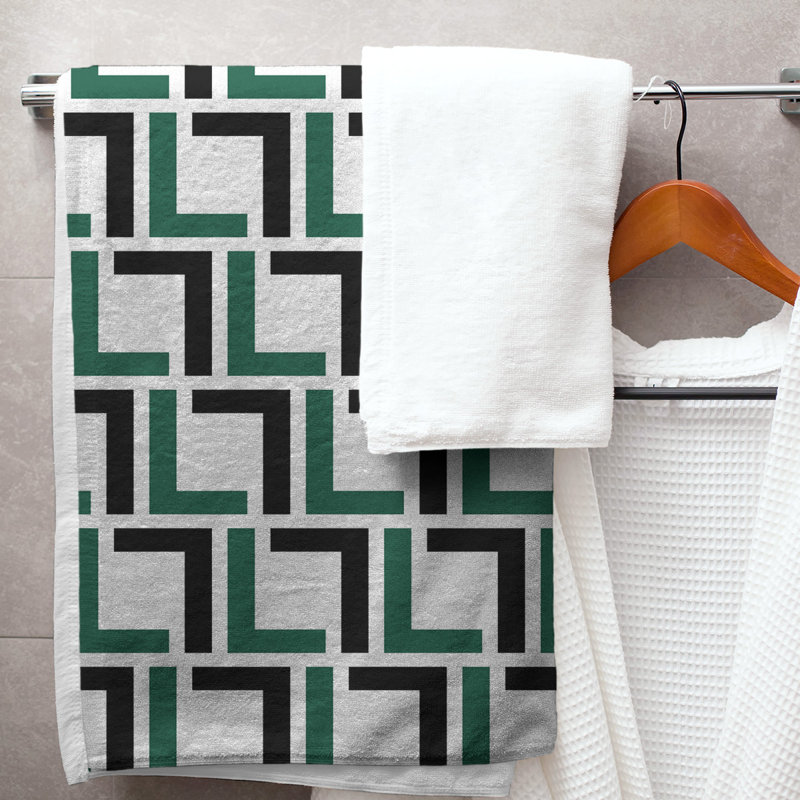 Serviette de bain, Blanc / vert Gotham / noir Stealth