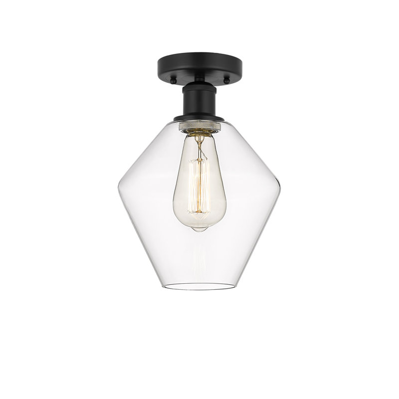 Plafonnier semi-encastré en verre Amylea, Clair, Noir mat, H 11,25 po x l 8 po x P 8 po
