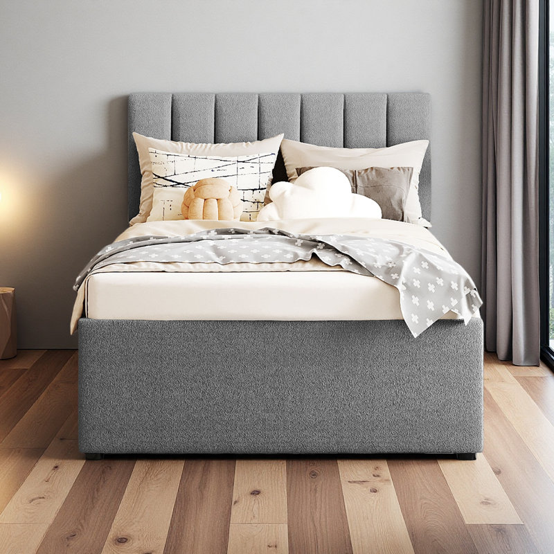 Lit plateforme simple tapissier avec lit gigogne, Gris