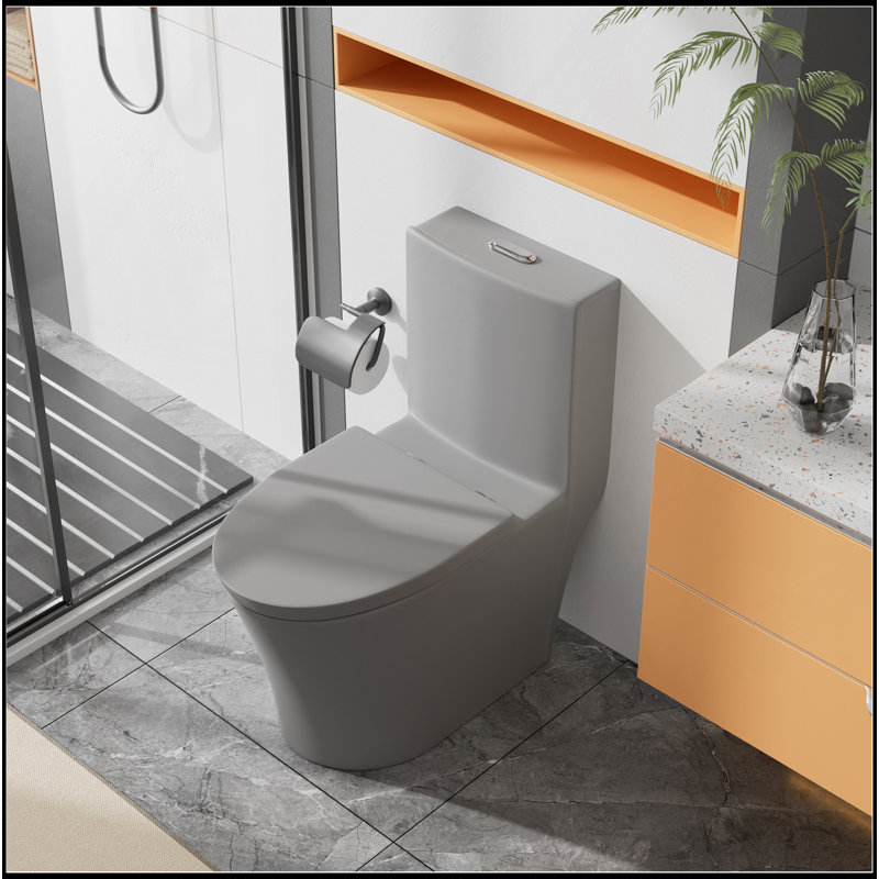 Matte Grey Elongated One Piece Toilet Dual Flush 1.1/1.6 GPF Water Saving Comfort Seat Height, Map 1000G,Grey