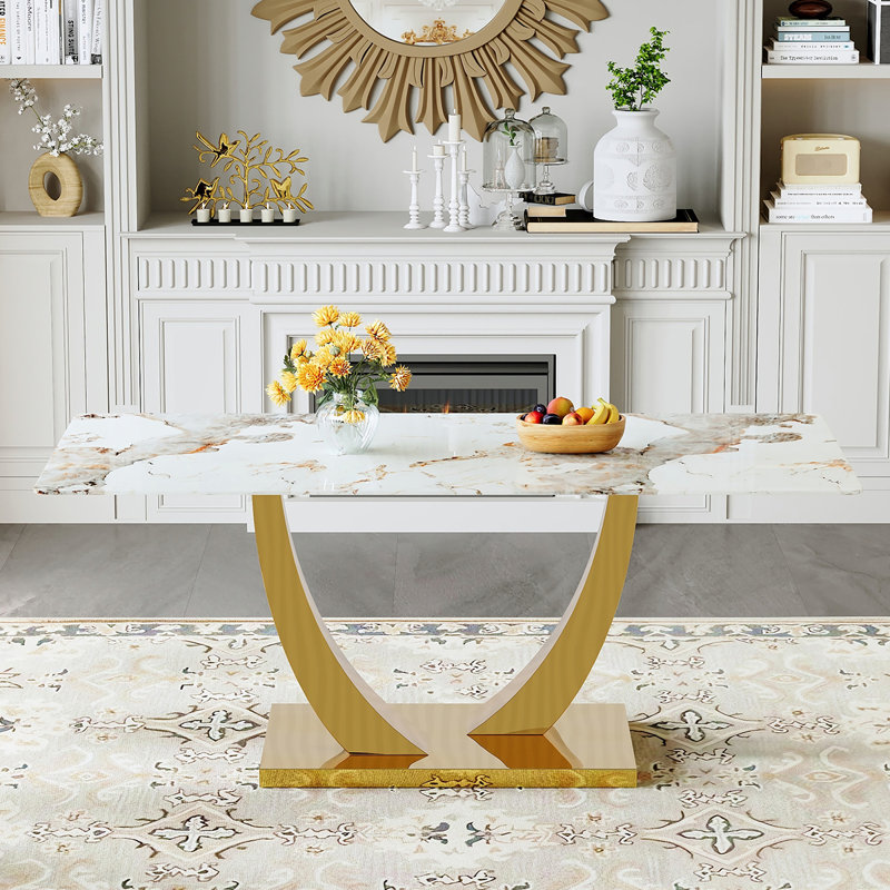 Glass Top Dining Table with Metal Base