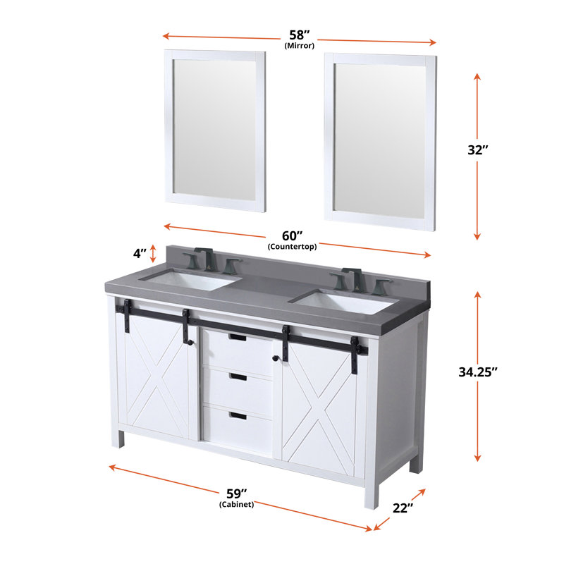 Marsyas 60 in W x 22 in D Double Bath Vanity, White