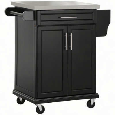 Rolling Kitchen Cart,Kitchen Island On Wheels,With Stainless Steel Countertop,Drawer,Towel Rack And Spice Rack,Utility Storage Trolley