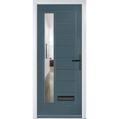 Crystal GRP Front door Monza Right Slate Grey 920mm x 2090mm Open in Right hand Clear Glass
