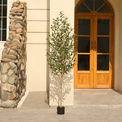 Olive artificielle Adcock avec tronc de bois véritable, plante d'olivier artificielle résistante aux rayons UV