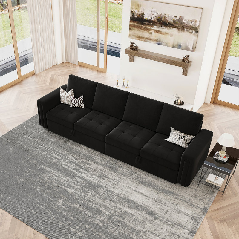 Velvet Sectional Sofa Bed Sleeper, Black Velvet