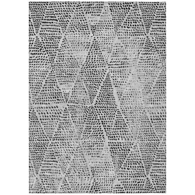 5' X 8' Pewter Charcoal And Ivory Geometric Washable Indoor Outdoor Area Rug