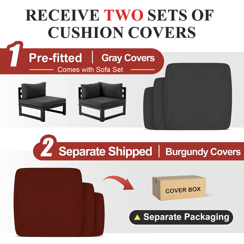 Gillet 7 Piece Patio Outdoor Aluminum Furniture Set with Gas/Propane Fire Pit Table, 29'' Extra Large Luxury Sectional Conversation Set