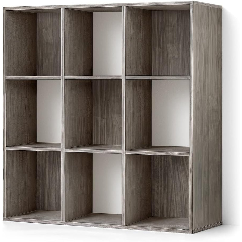 9-Cube Storage Organizer Shelf, Home Storage Shelf Divider w/ Back, 11-Inch Storage Bookcase, Dark Grey , Dark Grey, 9 Cube
