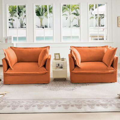 Ensemble de 2 fauteuils avec housse, ensemble de chaises d'appoint à siège profond pour le salon, la salle de lecture, la chambre à coucher et les espaces de travail, ensembles de fauteuils avec grands coussins moelleux, tissu chenille, orange