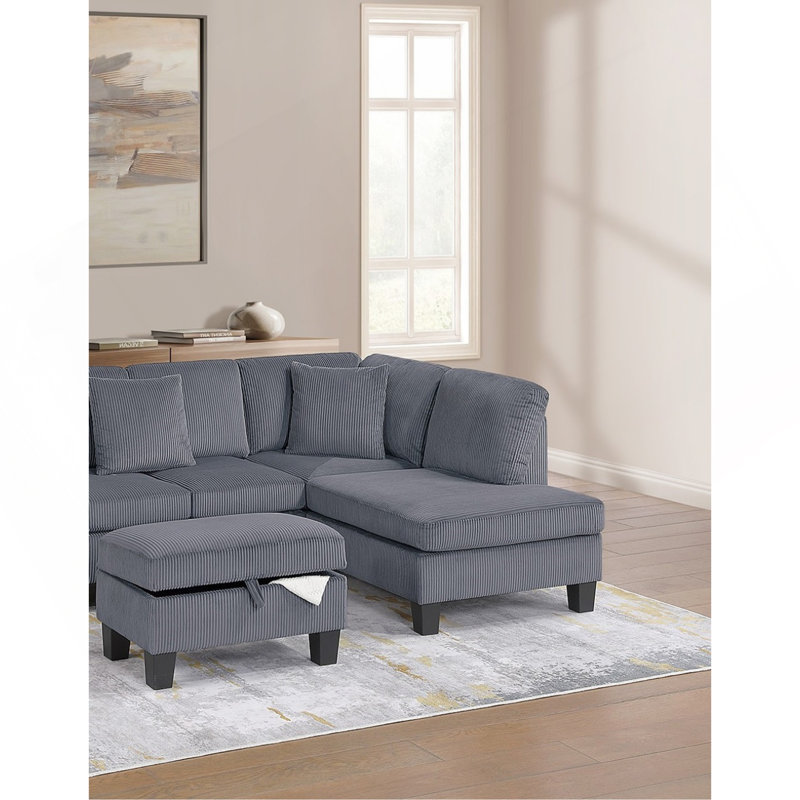 Ensemble de canapé modulaire 3 pièces RAF, Velours côtelé gris foncé