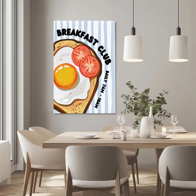 1Pc Framed Canvas Poster Print Breakfast Club, Fried Eggs and Tomatoes, Retro Cartoon Style Wall Art Decor, Perfect for Room Decor Living Room Bedroom Office Kitchen Bathroom Home Decor, Ideal Home Wall Decoration Gift