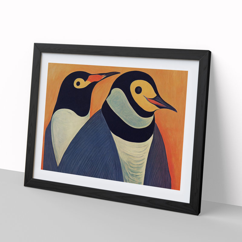 XH1022-9641X Vintage Penguin Art Abstract - Single Picture Frame Painting, Black, 46cm H x 64cm W x 2cm D