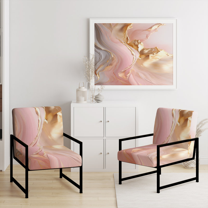Chaise d'appoint rembourrée à motif géométrique Exquise Wave Harmony liquide or rose bleu II, Noir, noir, noir, noir