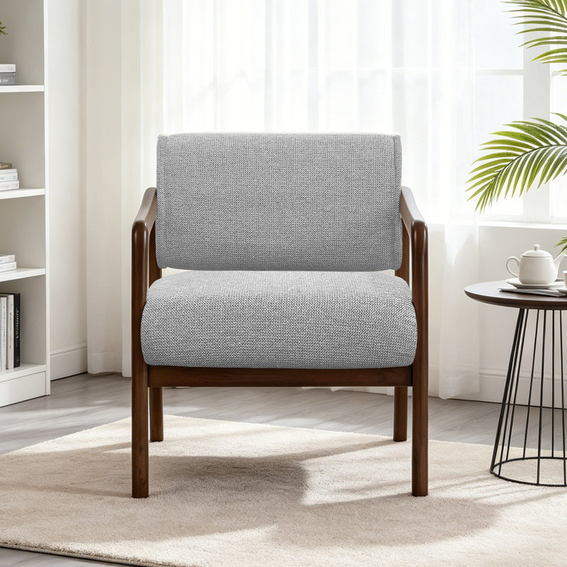 Modern Solid Wood Accent Chair Arm Chair with Adjustable Backrest 360° Rotating, Gray