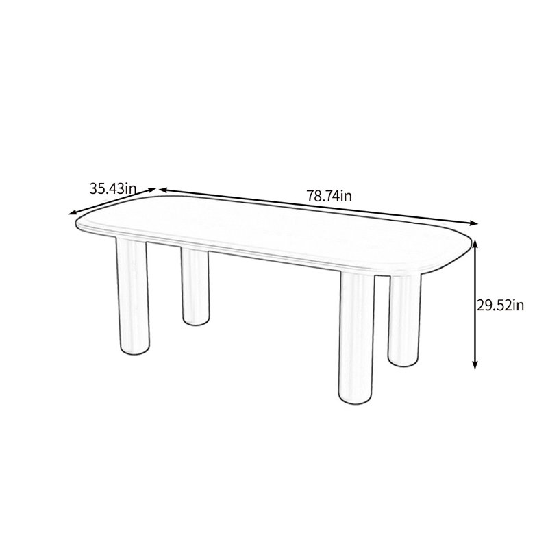 Table de salle à manger en bois massif, 29.52"H x 78.74"L x 35.43"W